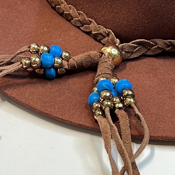 Ale by Alessandra Brown Gaucho Fedora, Braided Band, Gold & Blue Beads, NWT!! - Picture 2 of 5